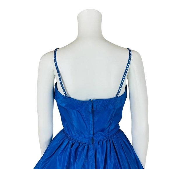 Vintage 50s Sapphire Dress Rhinestone Straps Blue Sweetheart Prom Gown | W 26" - Picture 13 of 16